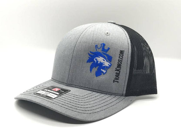 Hats - Heather Grey Front with Black Back and Blue Logo with Shaded Lettering