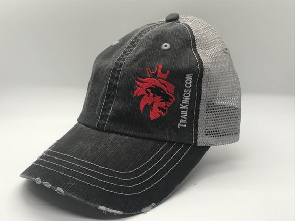 Hats - Distressed Black with Grey Back with Red Logo