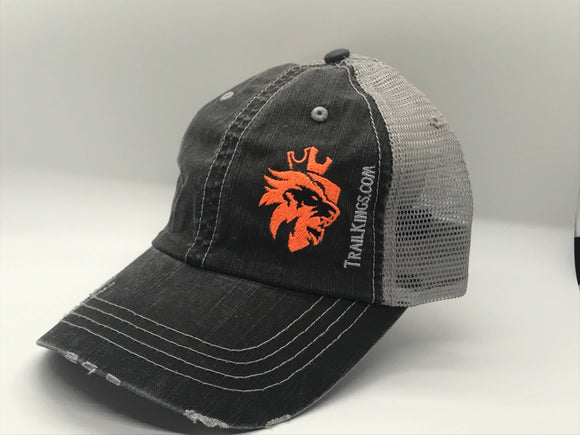 Hats - Distressed Black with Grey Back with Orange Logo